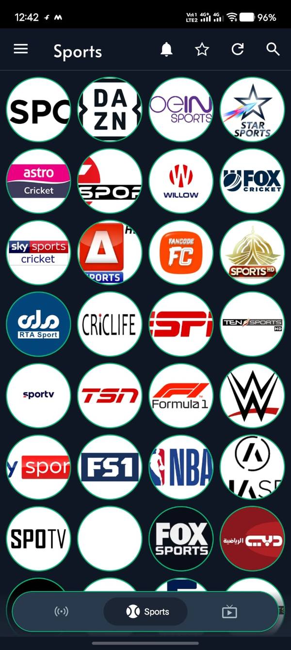 CricFy TV live sports channels grid